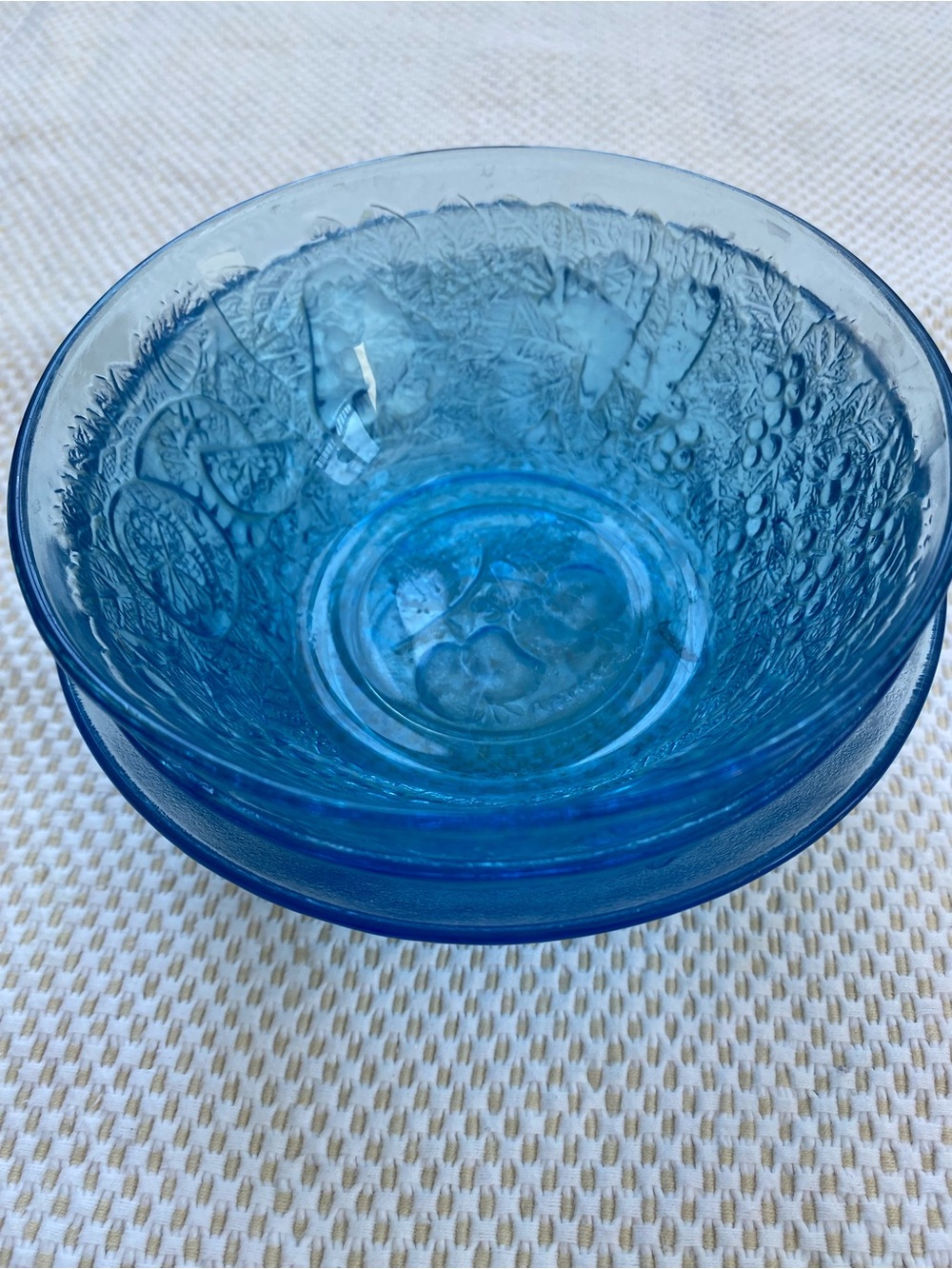 Vintage KIG Indonesia Ice Blue Pressed Glass Bowls and